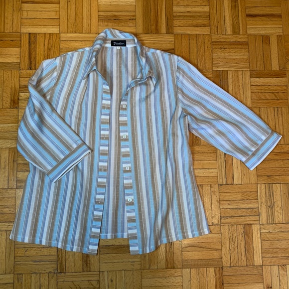 Tops - Vertical Stripe Blue and Brown Vintage Button Up